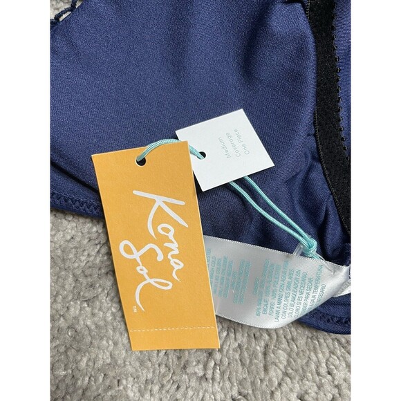 Kona Sol Medium Coverage One Piece Swim Suit Womens Size S Blue White - Picture 5 of 8